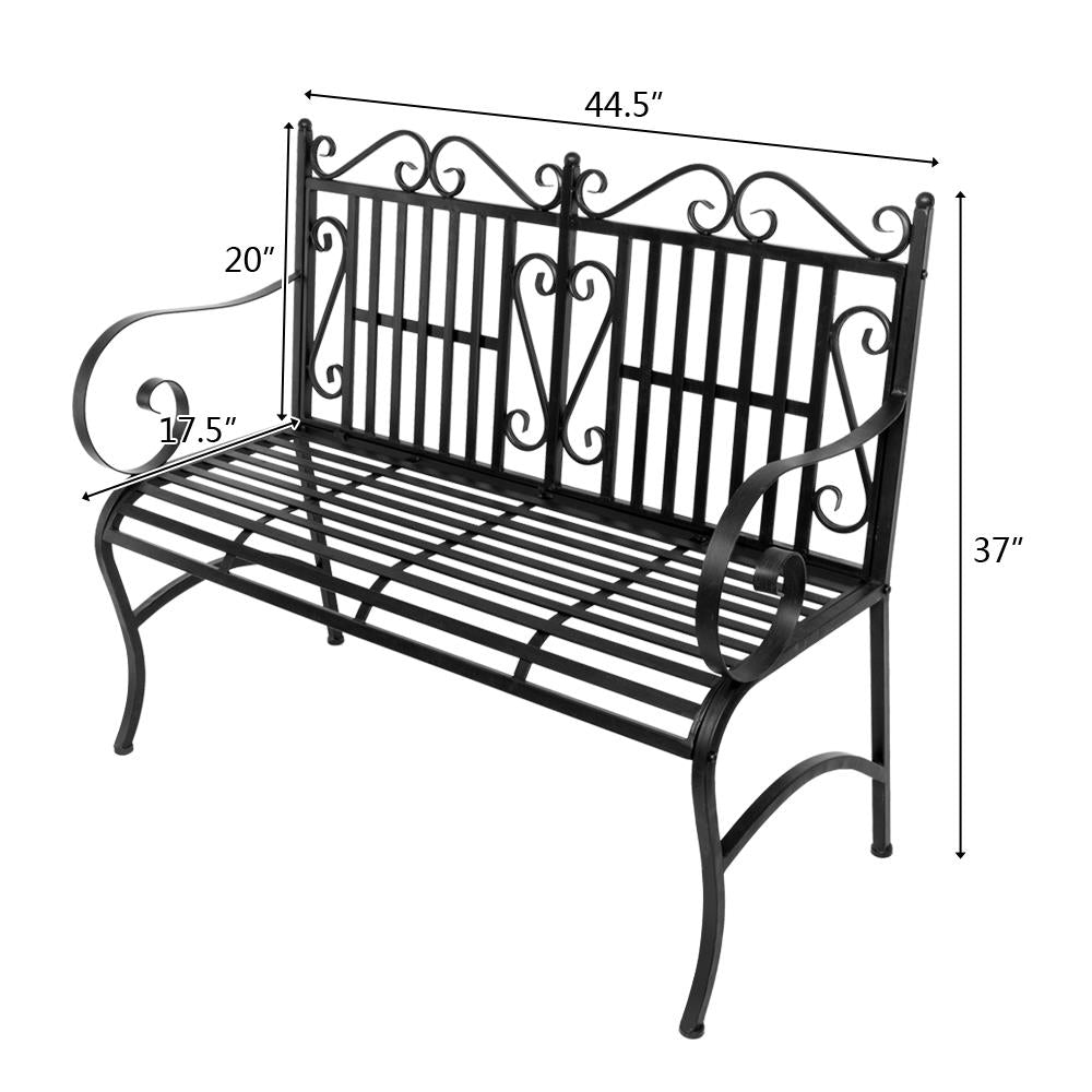 SalonMore Metal Two Seat Decorative Garden Bench Black