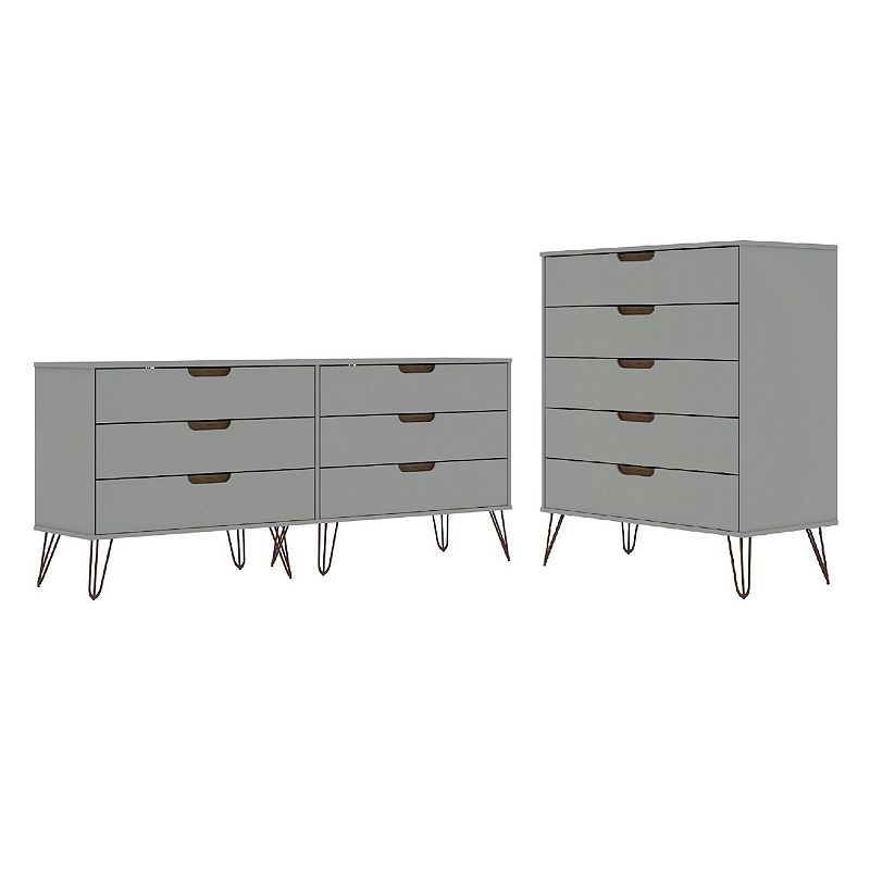 MANHATTAN COMFORT Rockefeller 5-Drawer Tall Dresser and 6-Drawer Wide Dresser 2-Piece Set