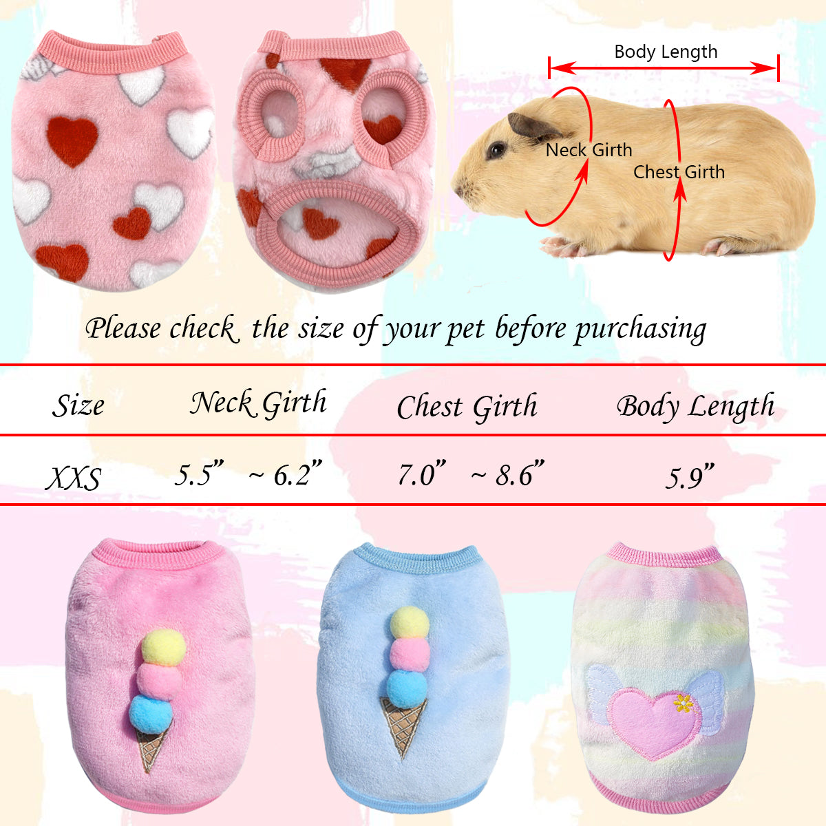 Vehomy 4 Pieces Bunny Clothes for Rabbits- Small Animal Guinea Pig Warm Vest Clothes Costume Soft T-Shirt for Kitten Ferret Chihuahua Puppy Mini Dog and Small Animals XXS