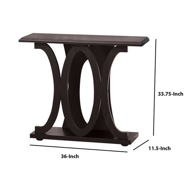 Stylish Console Table With Base Shelf， Dark Brown