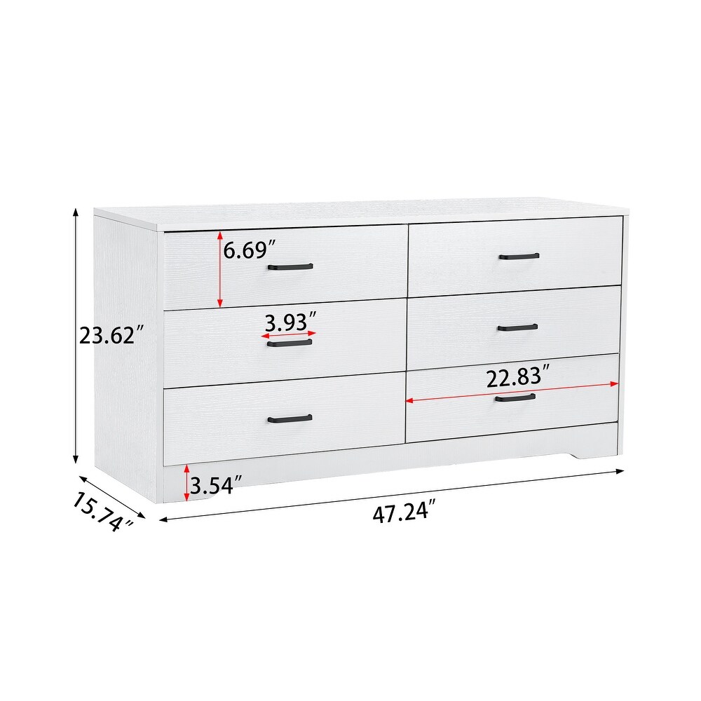 6 Drawers Wood MDF Boards Dresser  White