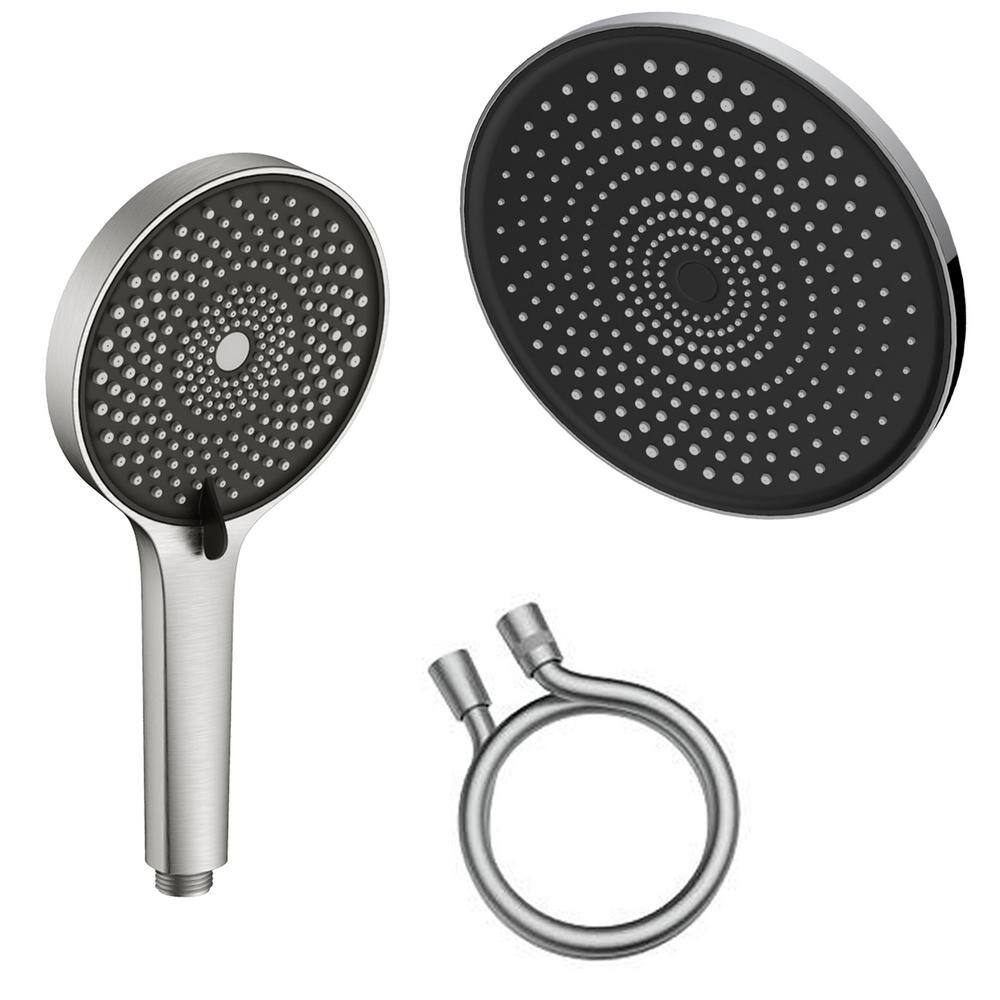 GIVING TREE 3-Spray Patterns 5 in. Ceiling Mount Handheld Shower Head with 12 in. Round Rain Head Replacement in Brushed Nickel HDFFBT702PJ-NS