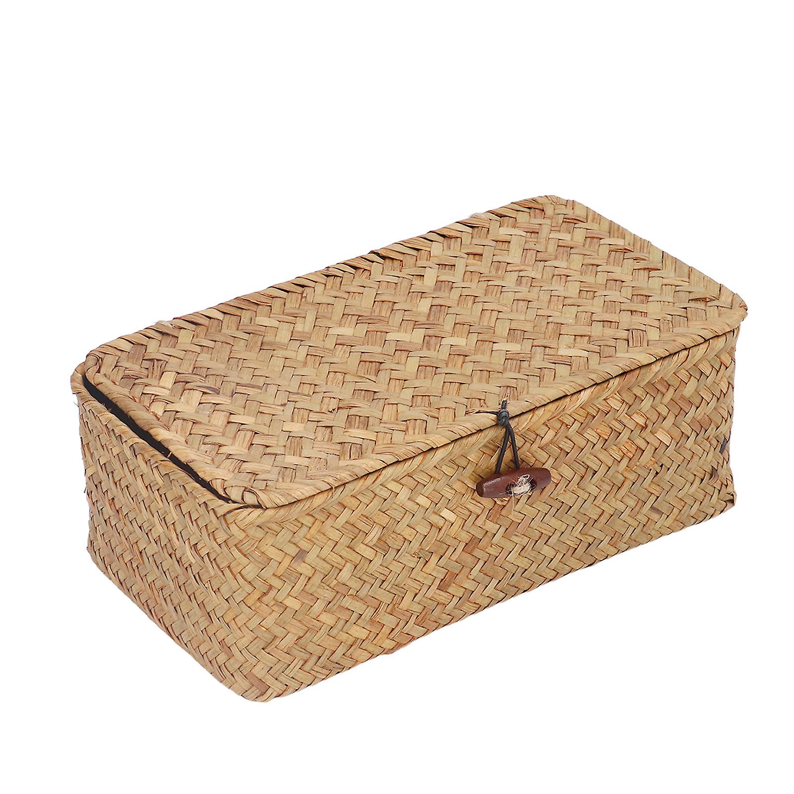 Natural Seagrass Storage Basket Woven Rectangular Shelf Basket Bins With Lids Desktop Organizerl