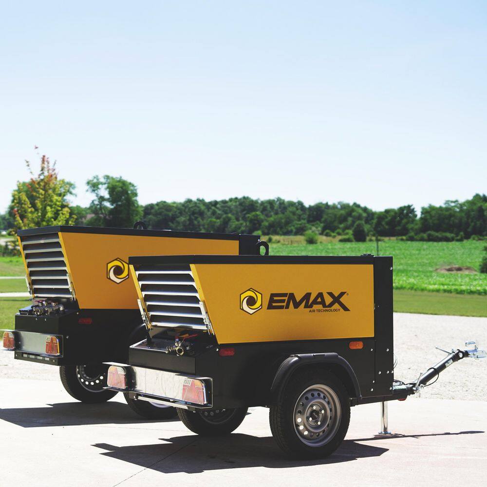 EMAX 115 CFM 125 psi Portable Diesel Driven Rotary Screw Towable Air Compressor with 24 HP Kubota Diesel Engine EDS115TR