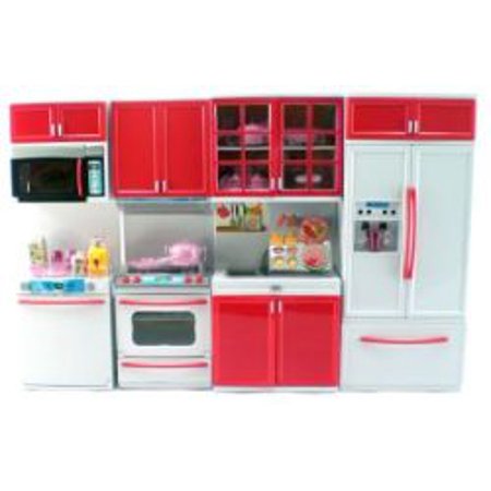 Red Deluxe Modern Barbie Size Kitchen Stove, Fridge, Micro Wave Etc