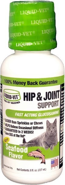 Liquid-Vet Hip and Joint Support Seafood Flavor Cat Supplement， 8-oz bottle