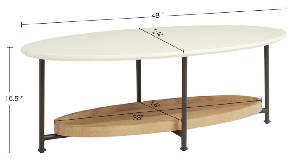 Madison Park Beaumont White Oval Coffee Table With Wood Base Shelf   Industrial   Coffee Tables   by Olliix  Houzz