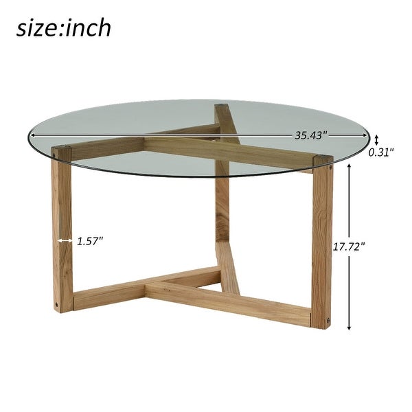 Round Coffee Table Modern Center Table with Tempered Glass Top Sofa Table with Sturdy Wood Base End Table for Living Room