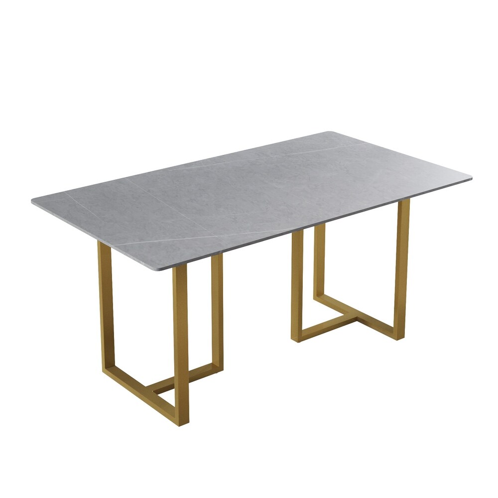 71L x 35W Modern Grey Rectangular Marble Dining Table with Steel Legs