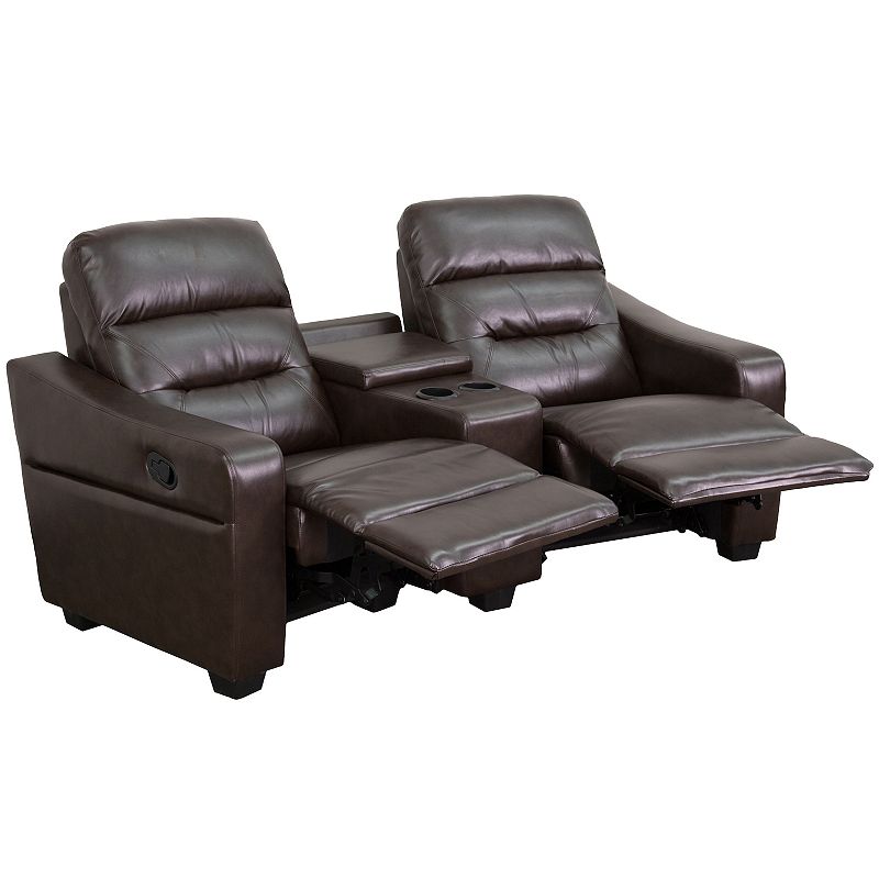 Emma and Oliver Brown LeatherSoft 2-Seat Reclining Theater Unit-Cup Holders