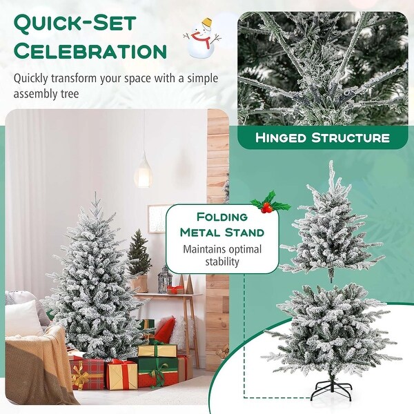 4.5/6/7FT PreLit Flocked Christmas Tree Hinged Artificial Tree