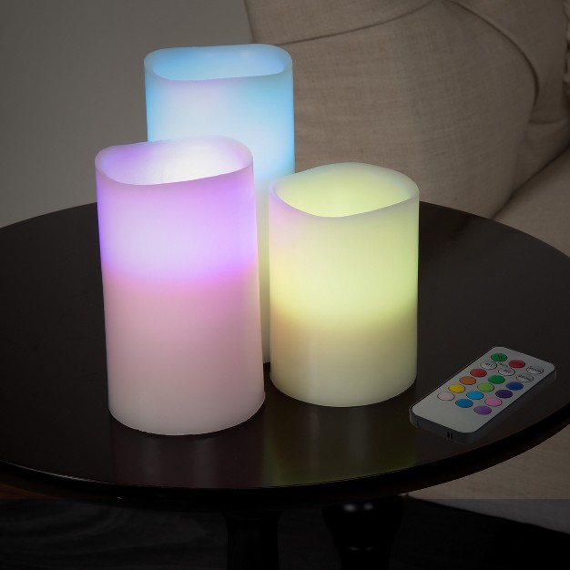 Lavish Home 3 Piece Led Color Changing Flameless Candle Set W Remote