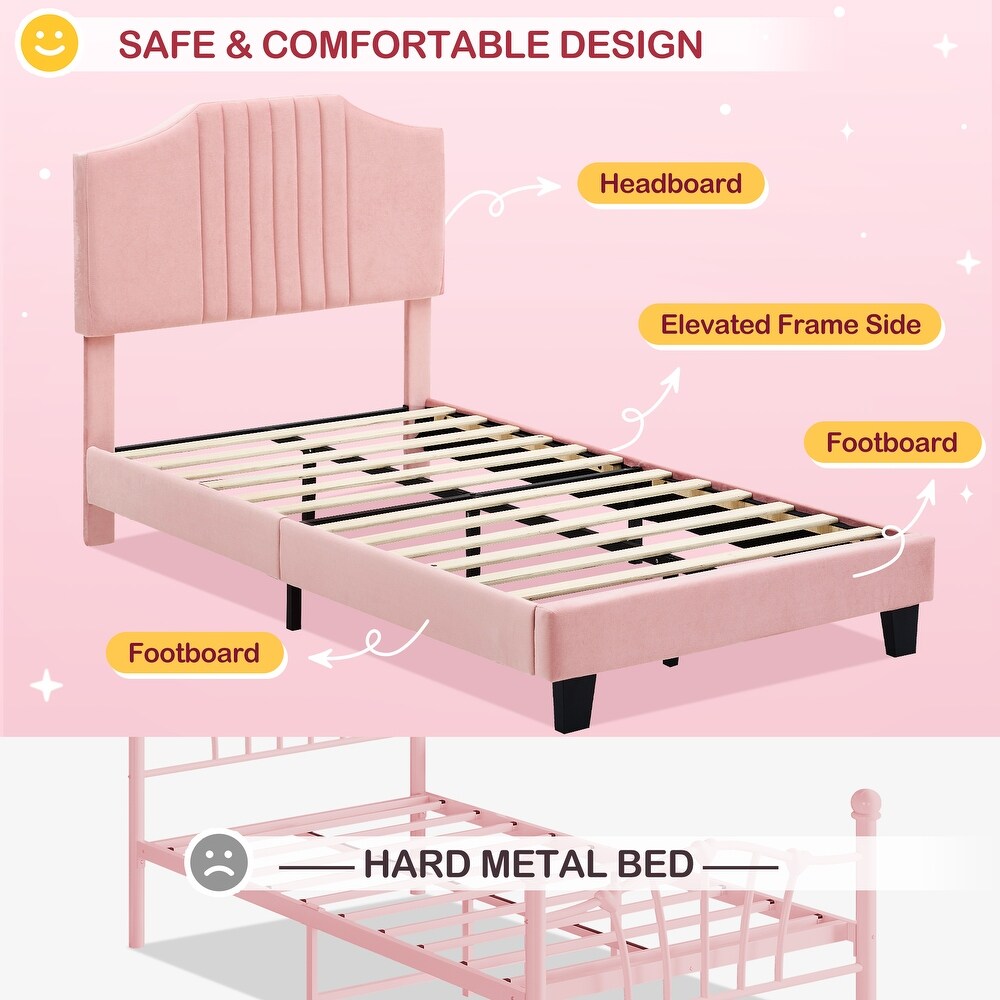 Upholstered Twin Bed Frame Platform for Kids