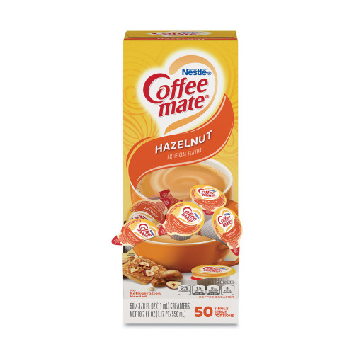 Coffee-mate Liquid Coffee Creamer， Hazelnut， 0.38 oz Mini Cups， 50/Box (35180BX)