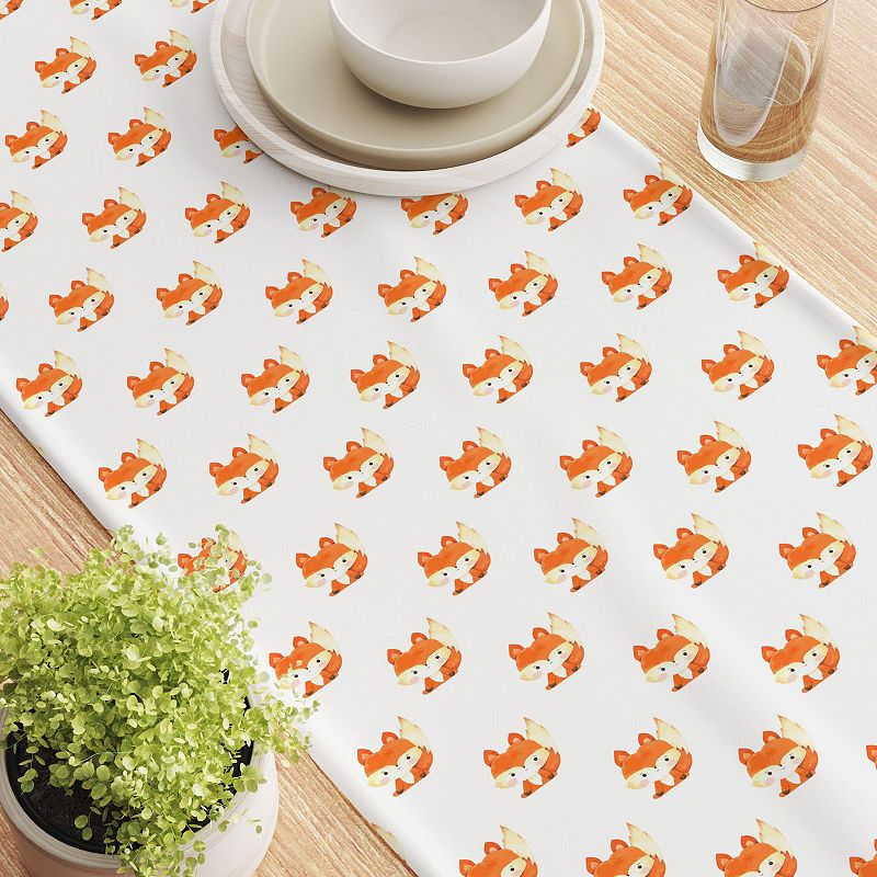 Table Runner， 100% Cotton， 16x72， Hand Drawn Foxes