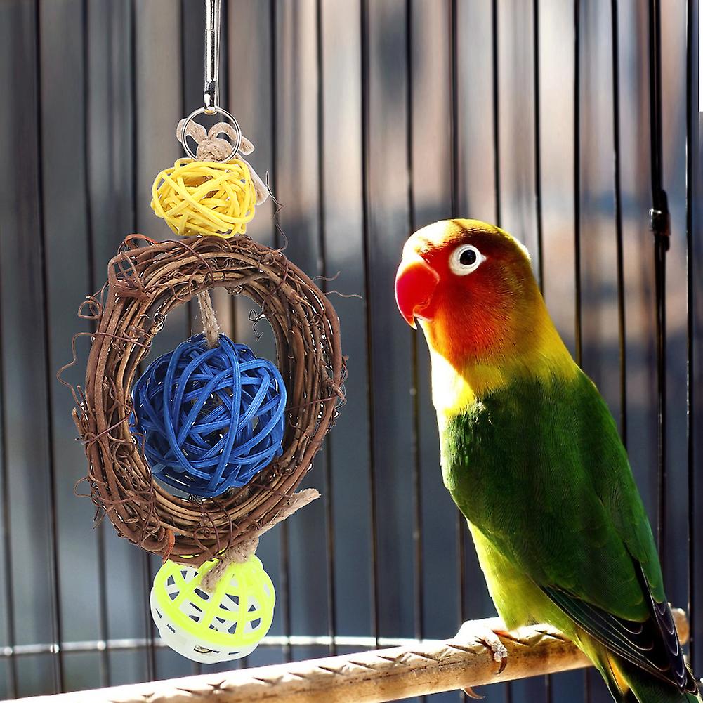 Safe Non toxic Sepaktakraw Rattan Hoop Hanging Biting Chewing Playing Bird Toy Swing Rings Parrots Supplies Accessory