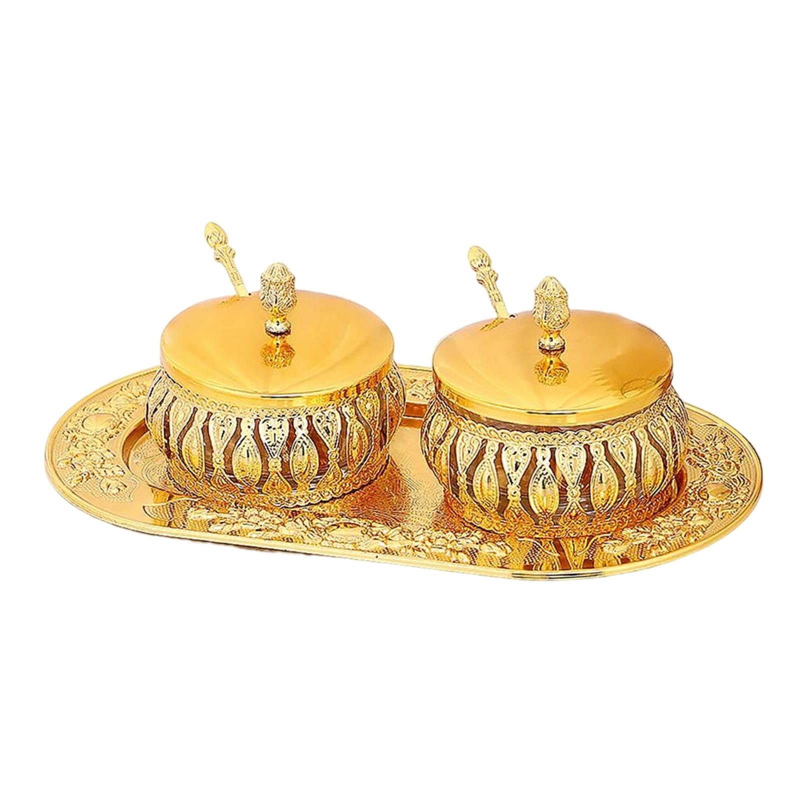 Sugar Bowls Set Condiment Pots with Lid Spoon and Tray Space Saving for Serving Durable Exquisite Design Round Edge