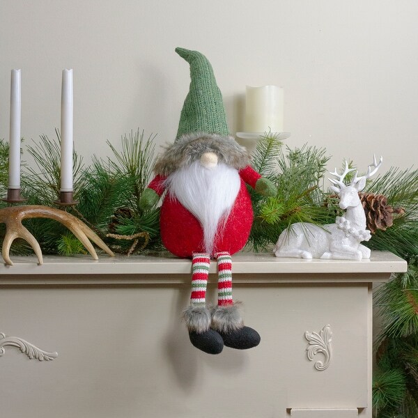 25Inch Plush Red Green Sitting Tabletop Gnome Christmas Decoration