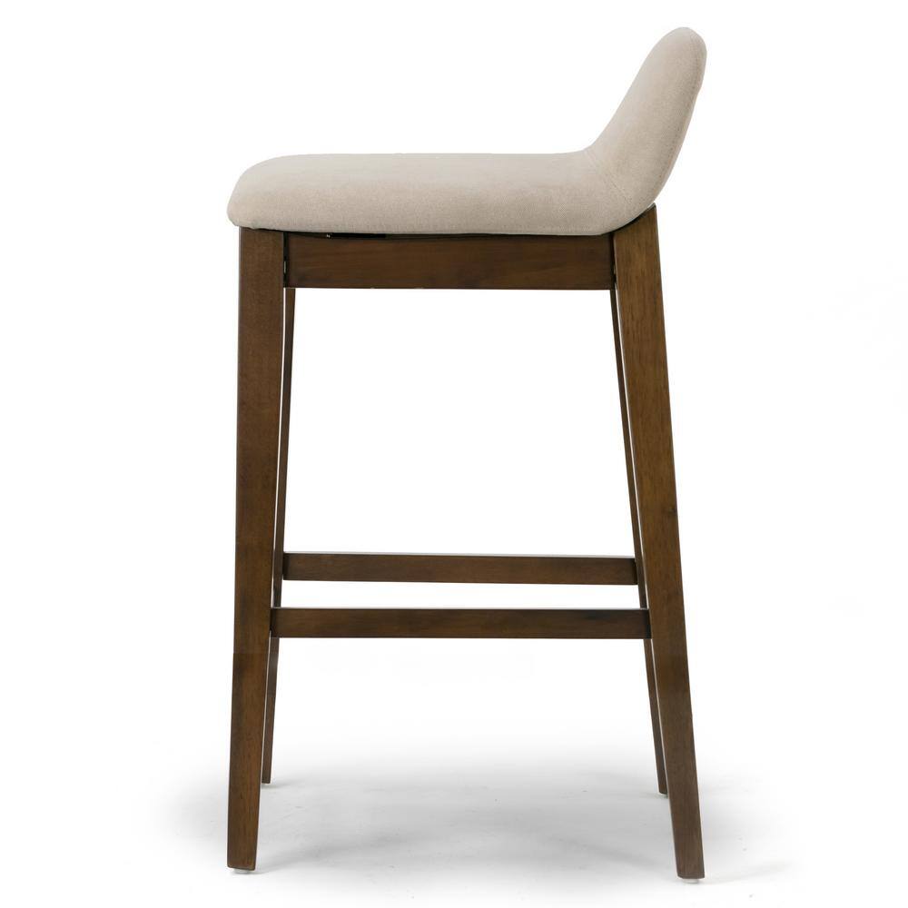 Glamour Home Atia Dark Brown Rubberwood Bar Heigh Barstool with Low Back Fabric Seat (Set of 2) GHSTL-1511