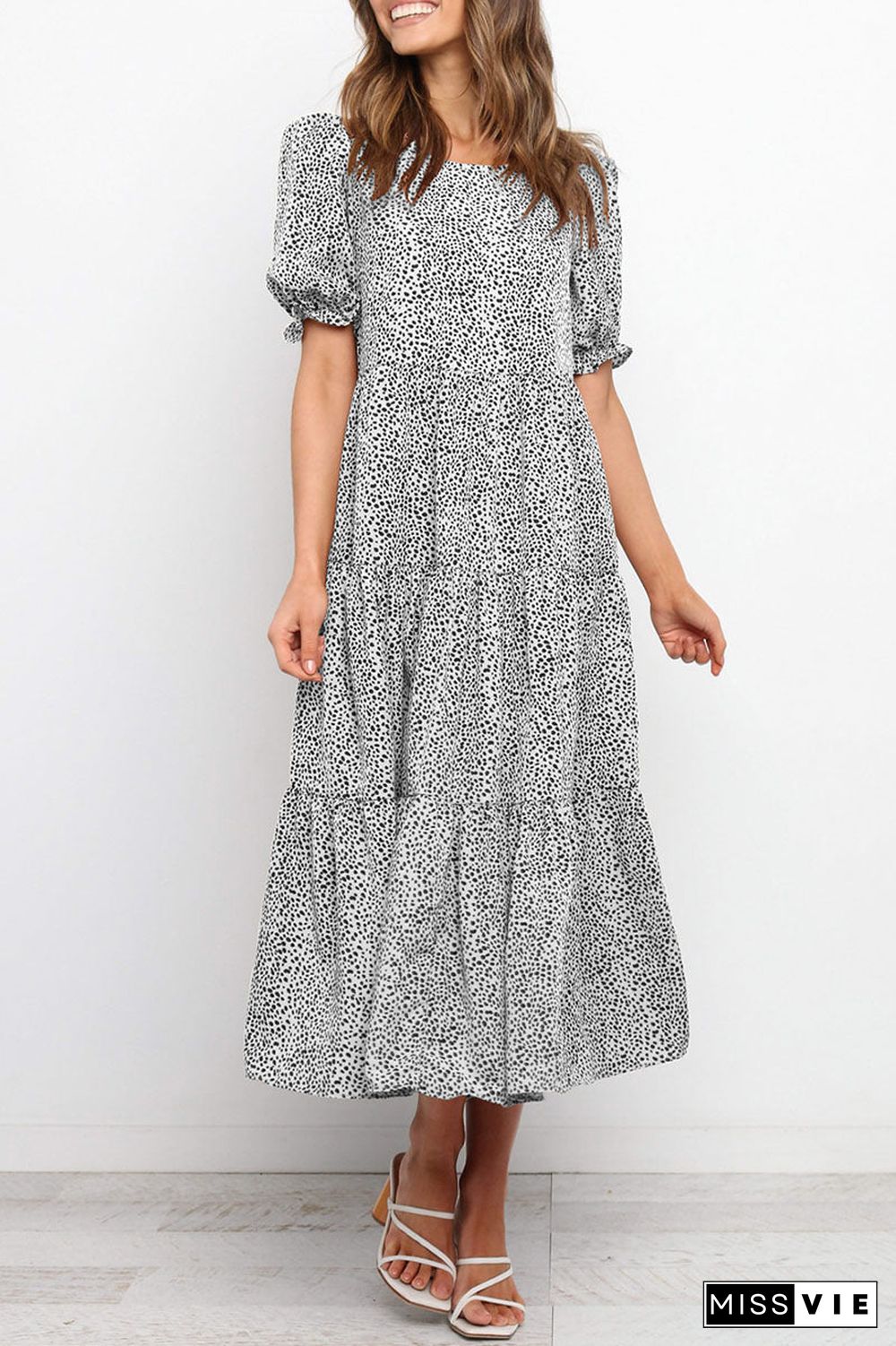 Fashion Casual Print Split Joint O Neck A Line Dresses