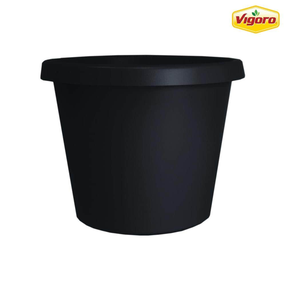 Vigoro 16 in. Antonella Large Black Plastic Planter (16 in. D x 12.8 in. H) with Drainage Hole PCP16005G18