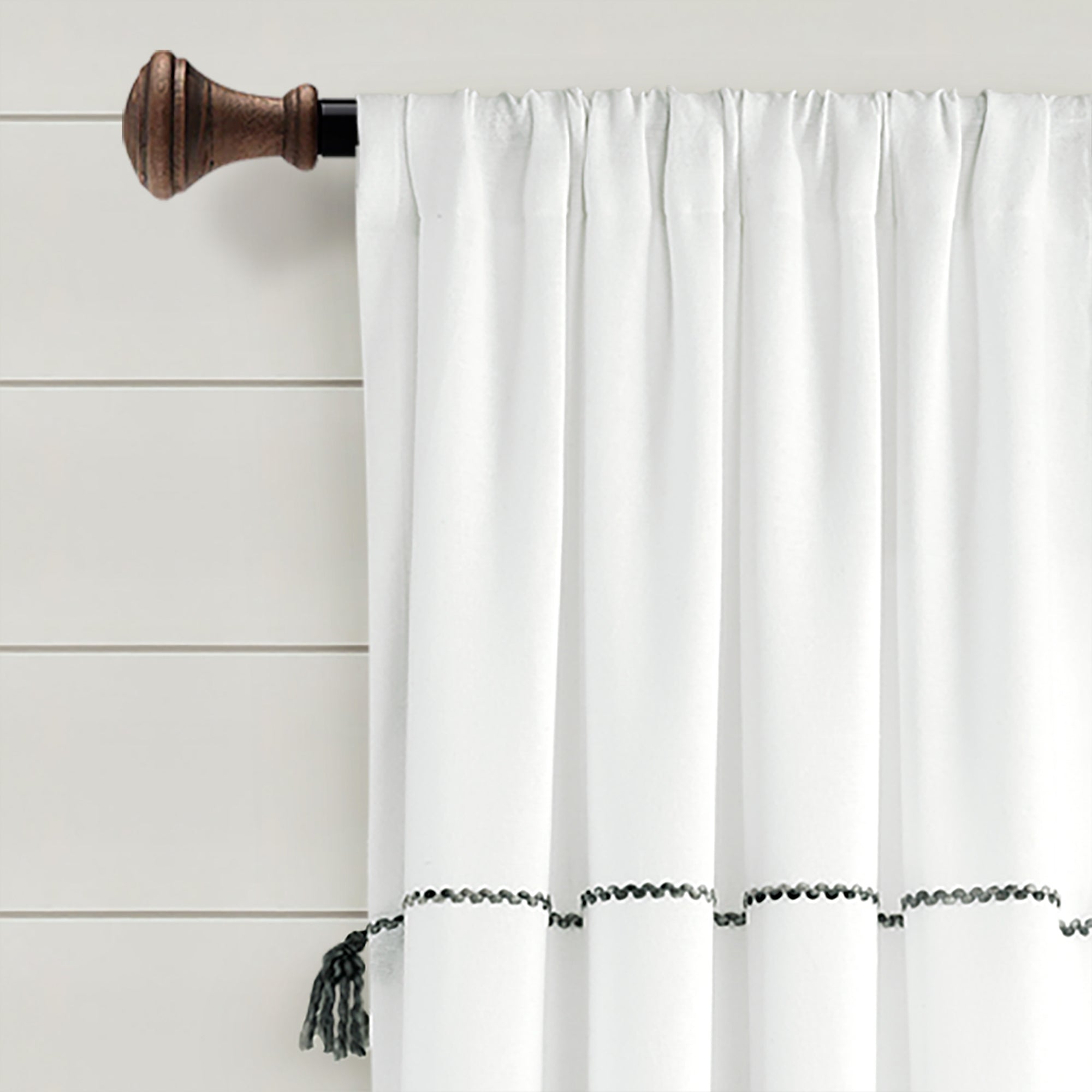 Farmhouse Boho Stripe Woven Tassel Yarn Dyed Recycled Cotton Window Curtain Panel Set