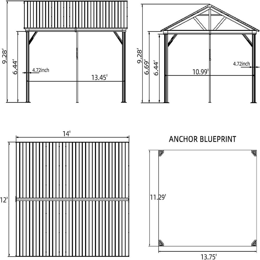 12 x 14 ft Wood Looking Gazebo with Steel Roof  Aluminum Frame  Rain and UV Protection