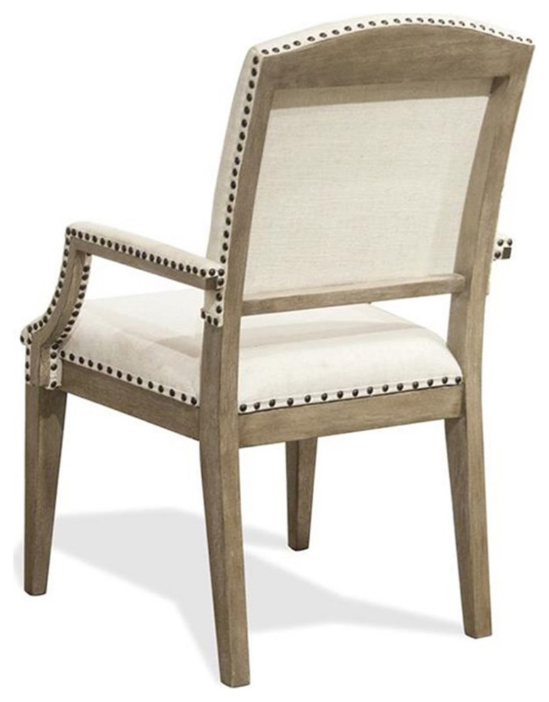 Bowery Hill 18.5  x27 x27Coastal Wood/Fabric Dining Arm Chair in Natural/White   Farmhouse   Dining Chairs   by Homesquare  Houzz