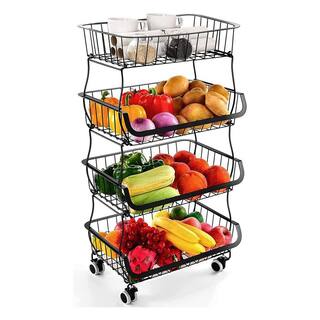 cadeninc Black 4-Tier StackableDetachable Metal Wire Storage Basket Cart with Rolling Wheels MIX-LQMS5-003