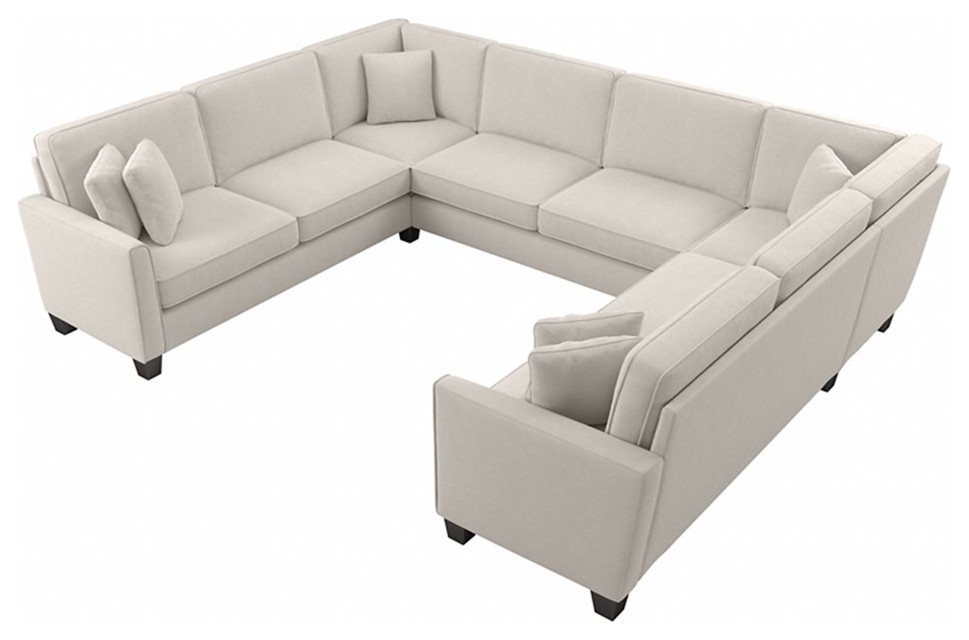 Flare 125W U Shaped Sectional Couch in Light Beige Microsuede Fabric   Transitional   Sectional Sofas   by Homesquare  Houzz