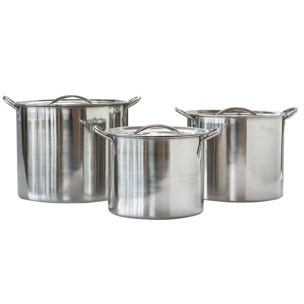 AmeriHome 3-Piece Stainless Steel Stock Pot Set 804973