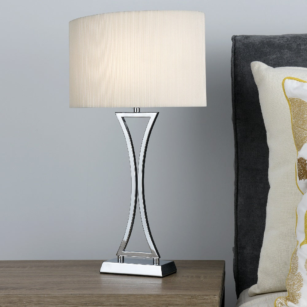 Britalia BROPO4150 Polished Chrome Modern Concave Table Lamp with Cream Oval Shade