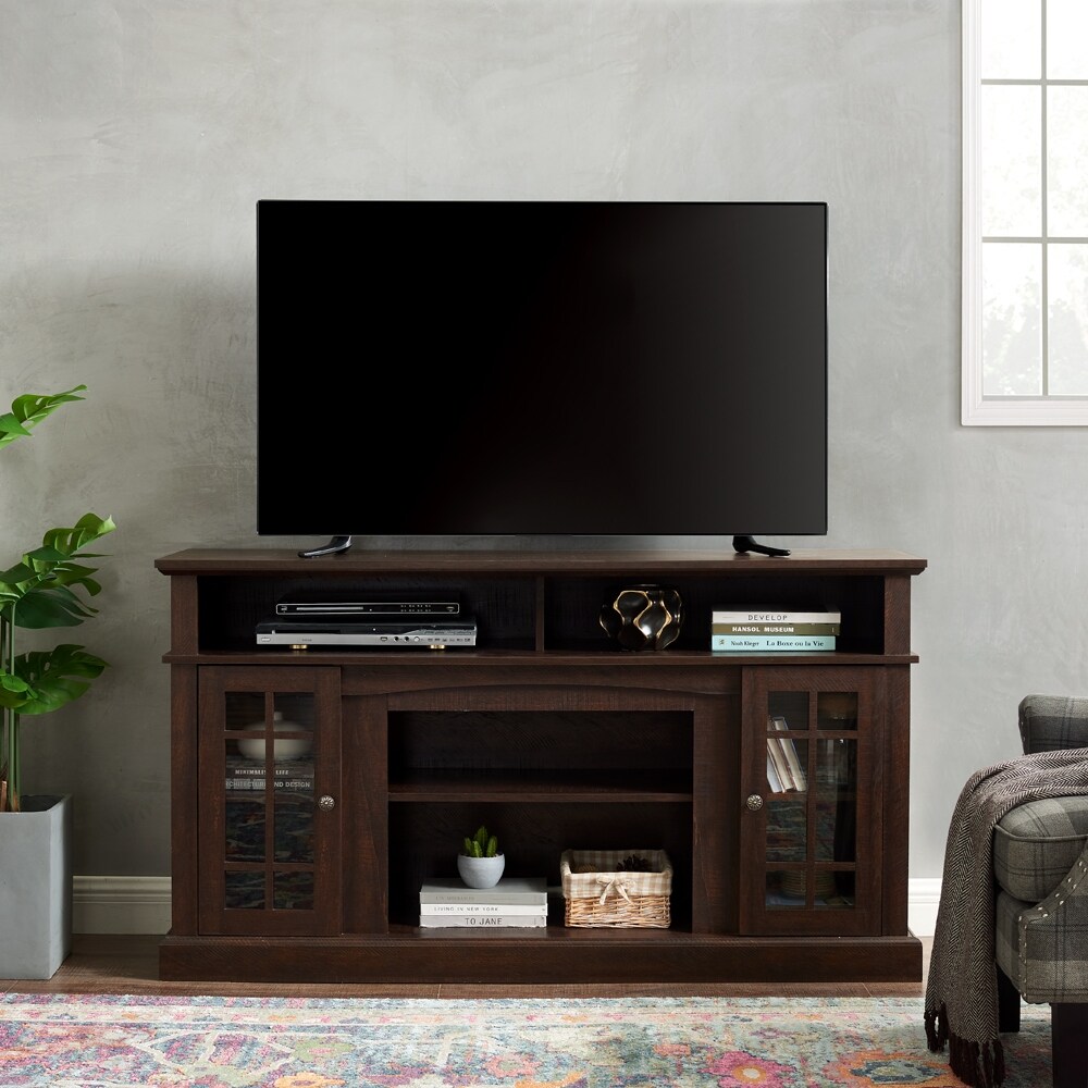 Modern Glass   Wood Universal TV Stand with Open Storage for TV's Up to 60\