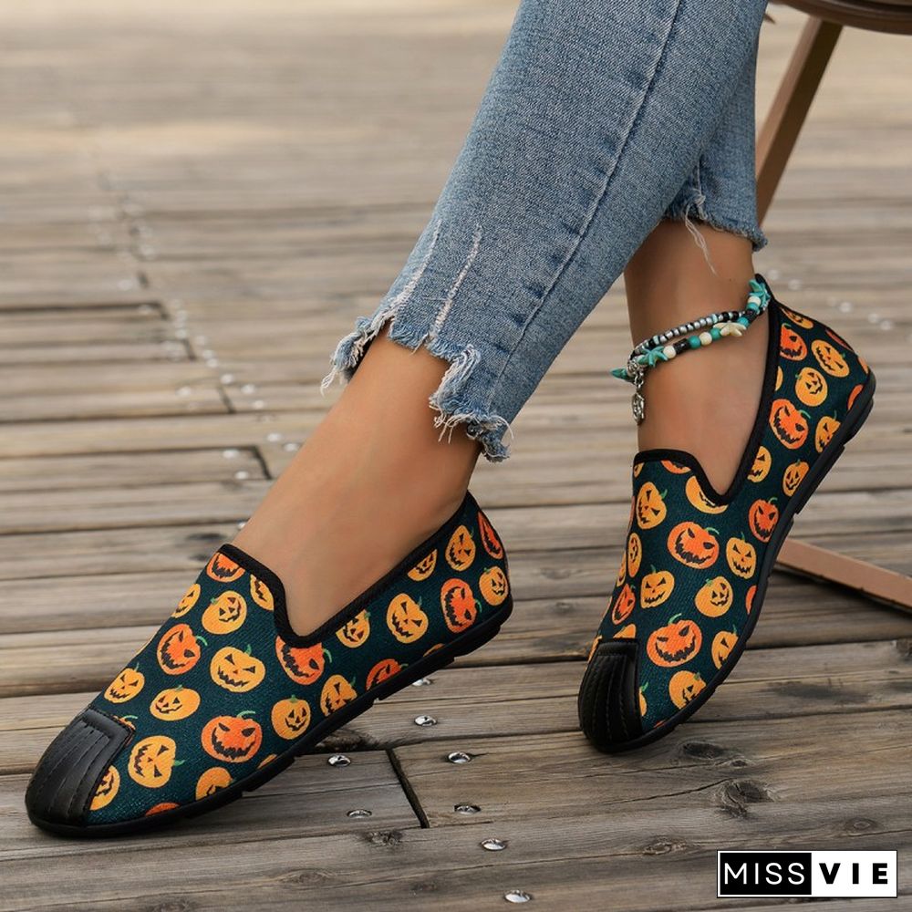 Halloween Purple Casual Patchwork Printing Round Comfortable Flats Shoes