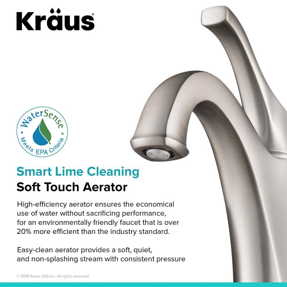 KRAUS Arlo Single Hole SingleHandle Bathroom Faucet with Lift Rod Drain and Deck Plate in SpotFree Brushed Nickel