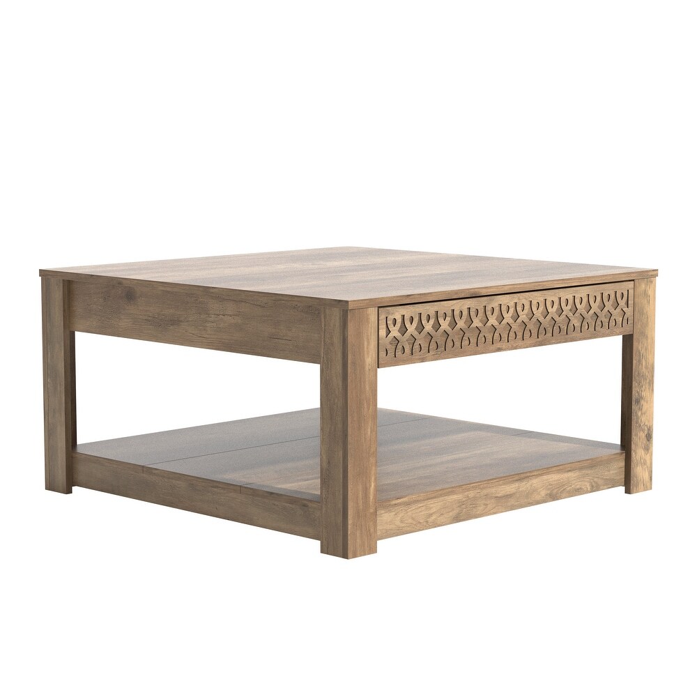 GALANO Japtur 31.5 in. Wood Top Square Laser Cut Coffee Table