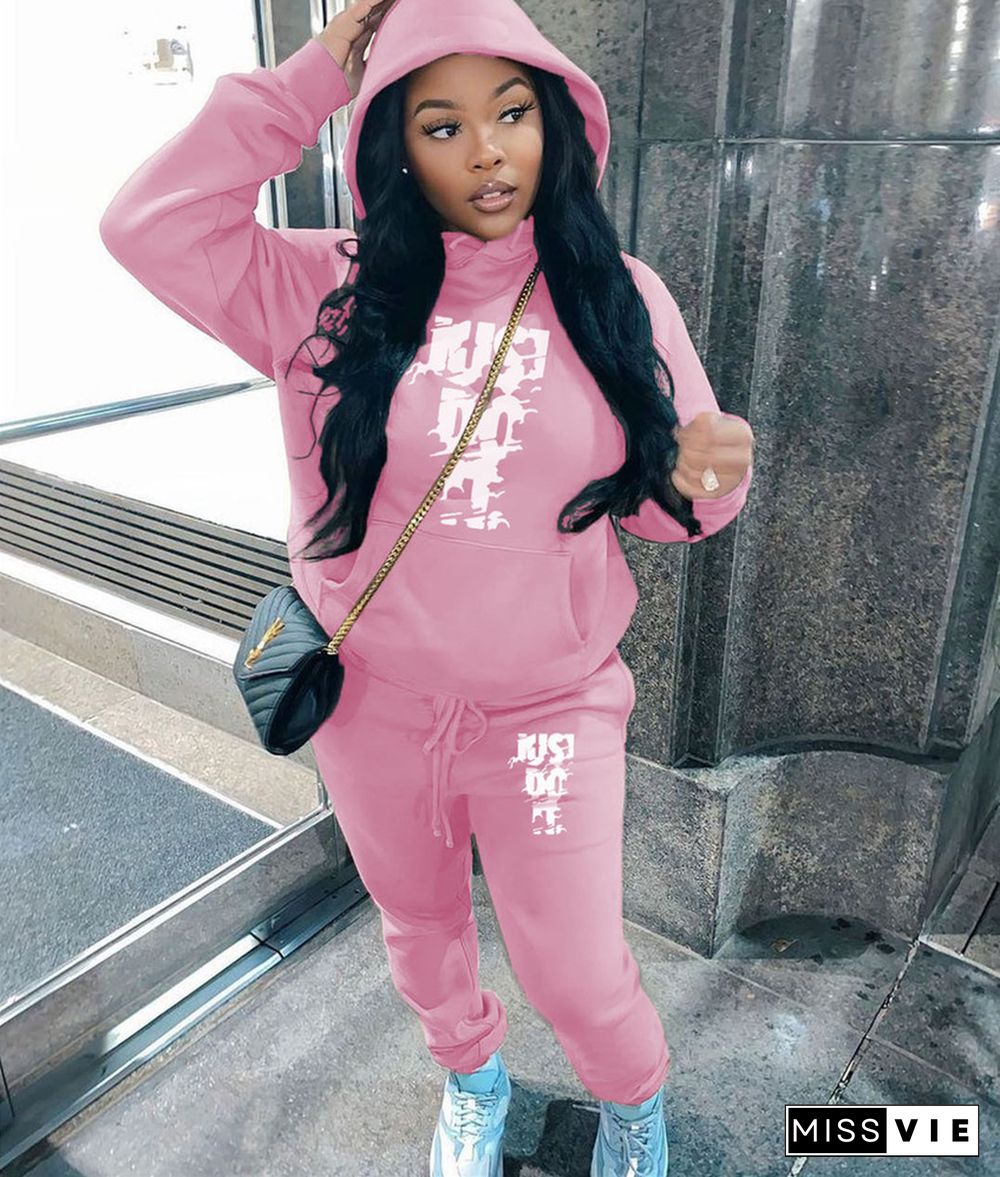 Plus Size Loose Warm Hoodies Sweatpants 2 Piece Set