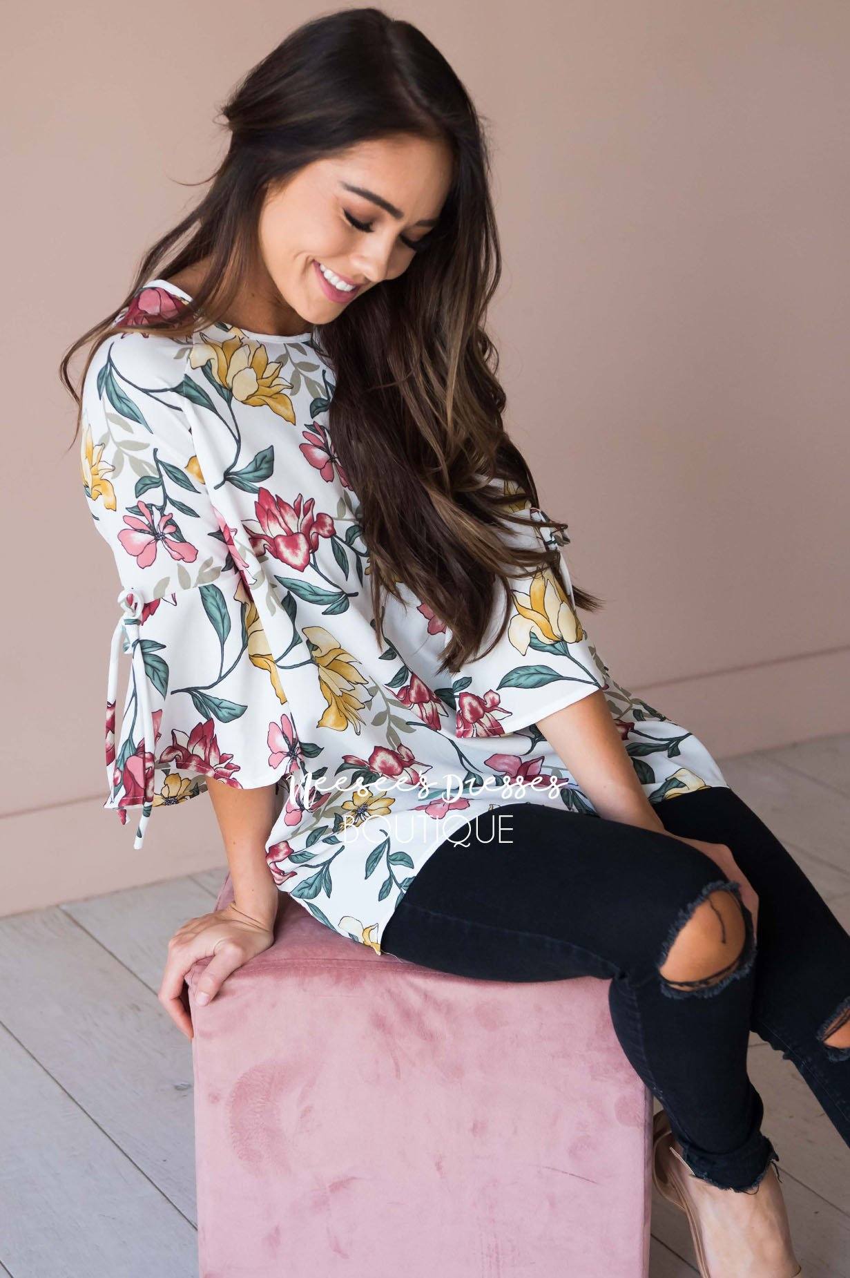 Falling For Floral Bell Sleeve Top