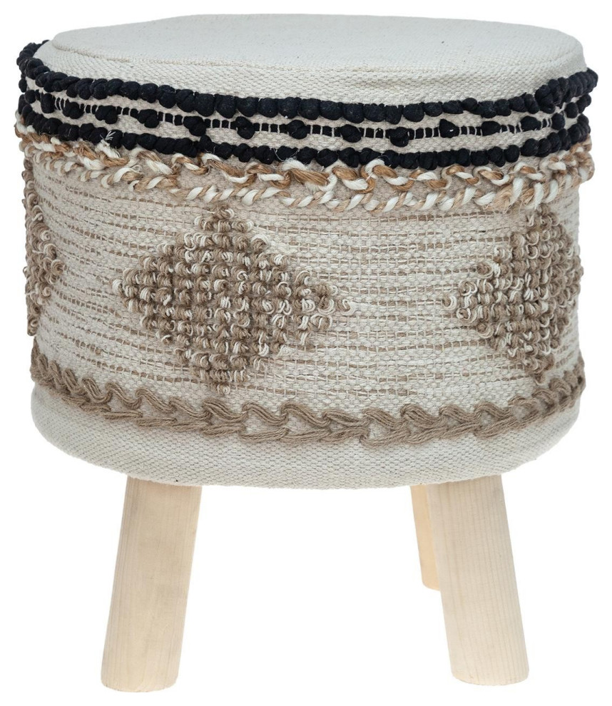 16 quotBeige Jute And Brown Round Abstract Ottoman   Scandinavian   Footstools And Ottomans   by HomeRoots  Houzz