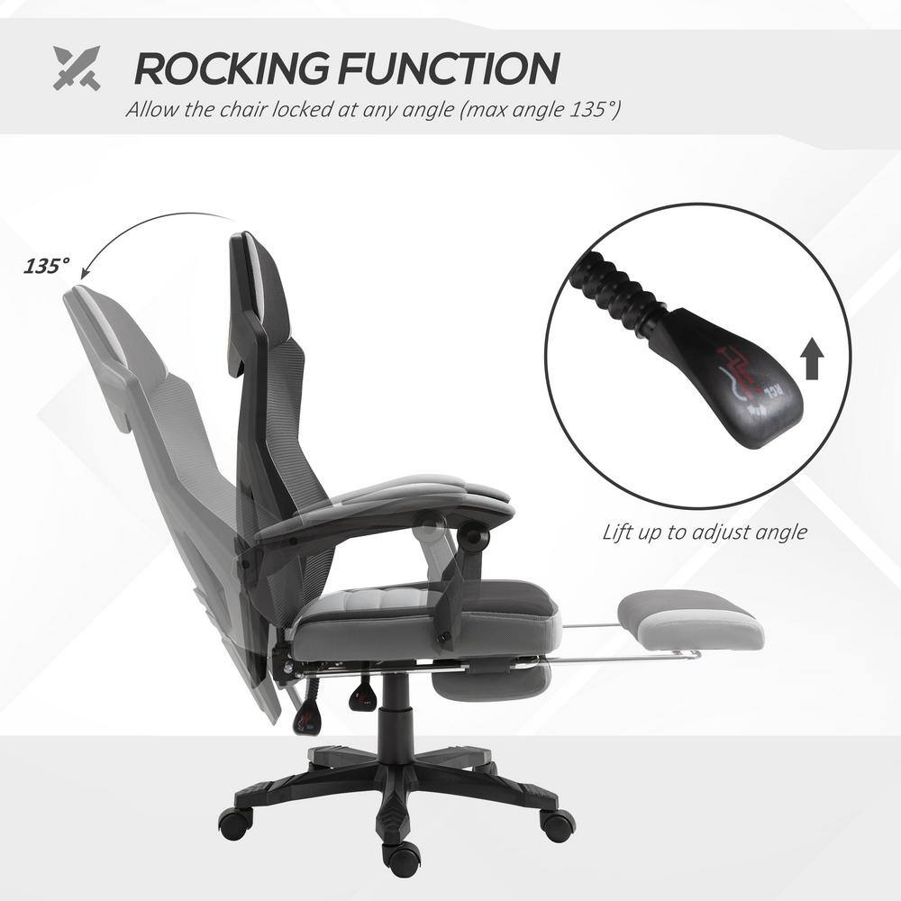 Vinsetto Grey Ergonomic Home Office Chair High Back Armchair Computer Desk Recliner with Footrest Mesh Back Lumbar Support 921-233V80GY