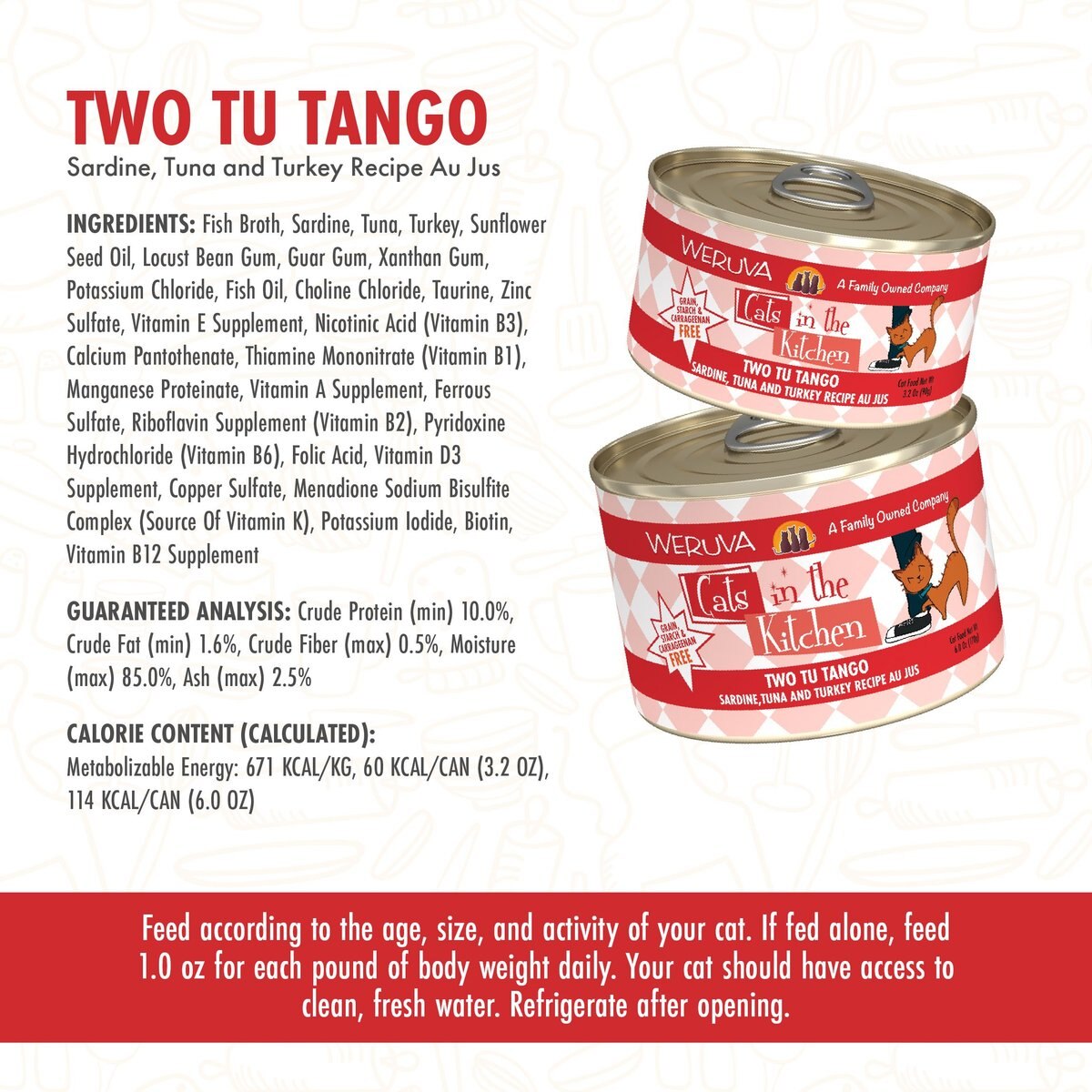 Weruva Cats in the Kitchen Two Tu Tango Sardine， Tuna and Turkey Au Jus Grain-Free Canned Cat Food