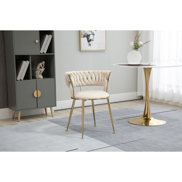 Modern Leisure Dining Chairs Set of 2， Velvet Upholstered Side Chairs with Gold Metal Legs