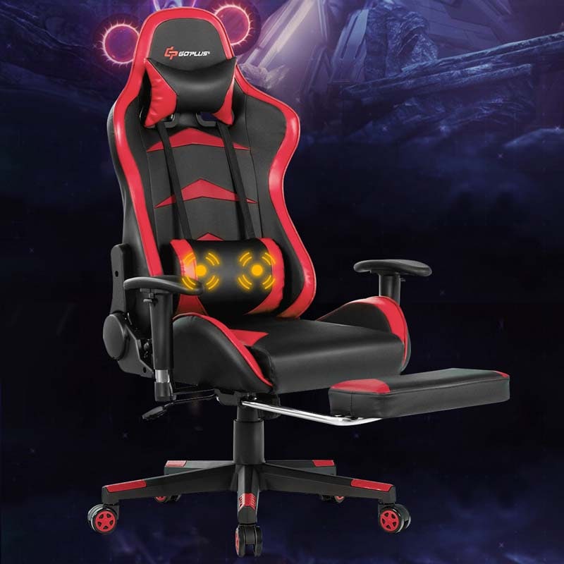 PU Leather Massage Gaming Chair with Footrest, Height Adjustable High Back Ergonomic Gamer Racing Recliner, Swivel PC Game Chair Office Chair