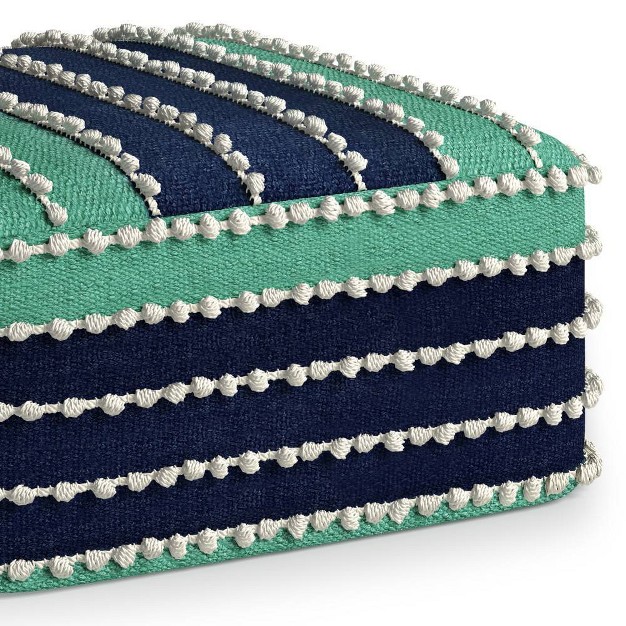 Judith Square Woven Pet Polyester Pouf Aqua navy white Wyndenhall