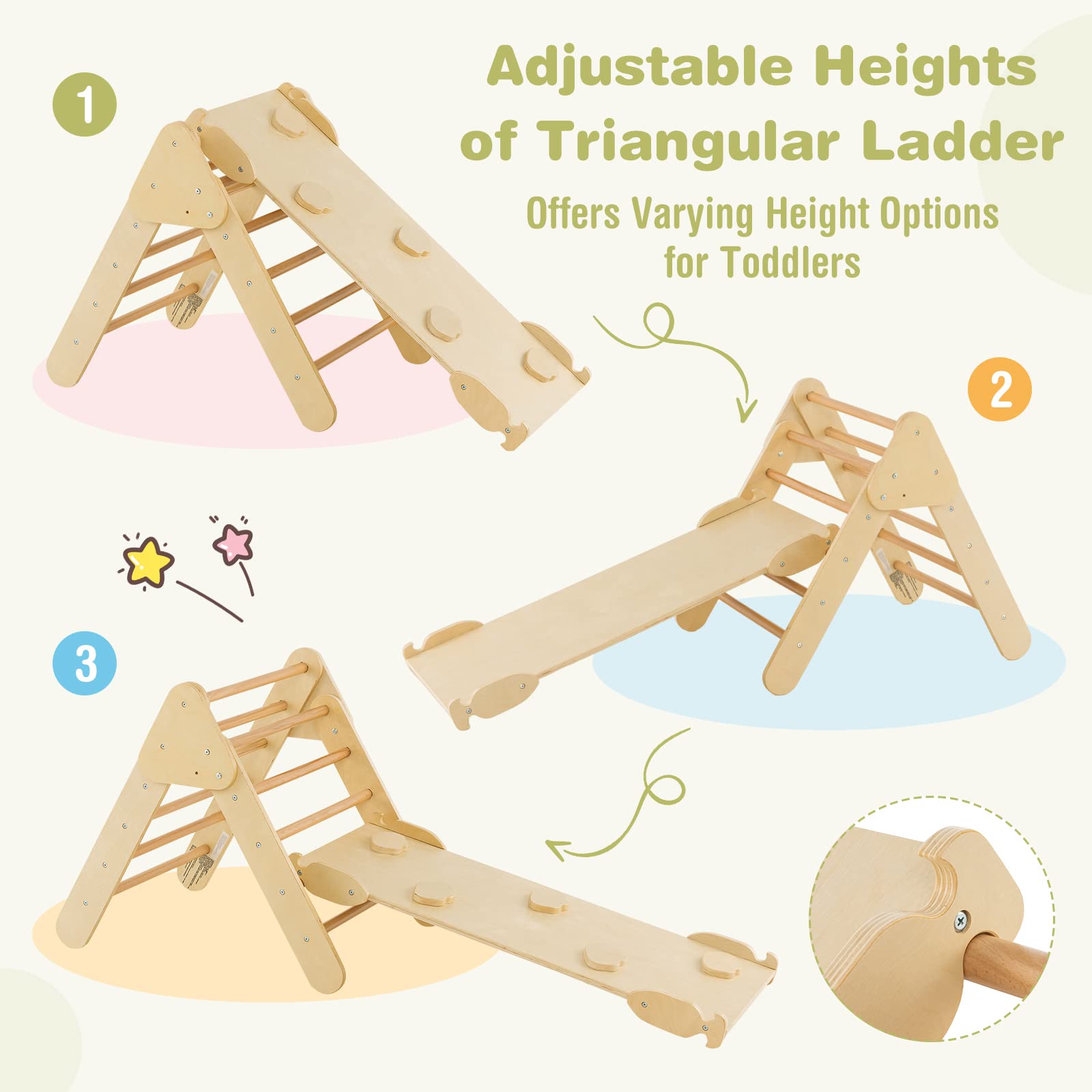 Costzon Climbing Toys for Toddlers, Montessori Wooden Arch Climber Ladder with Sliding Ramp