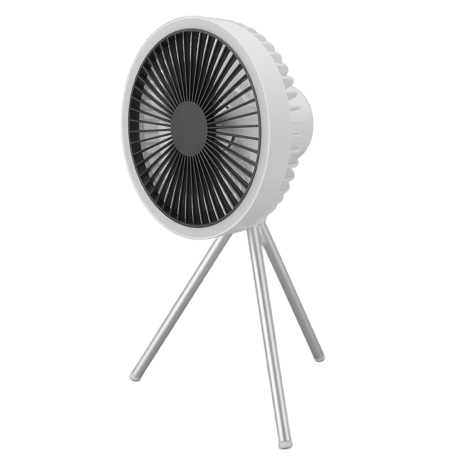 Tripod Fan 10000mAh 3 Gears Adjustable Timing Function Portable Desktop Fan with Light for Outdoor Camping White