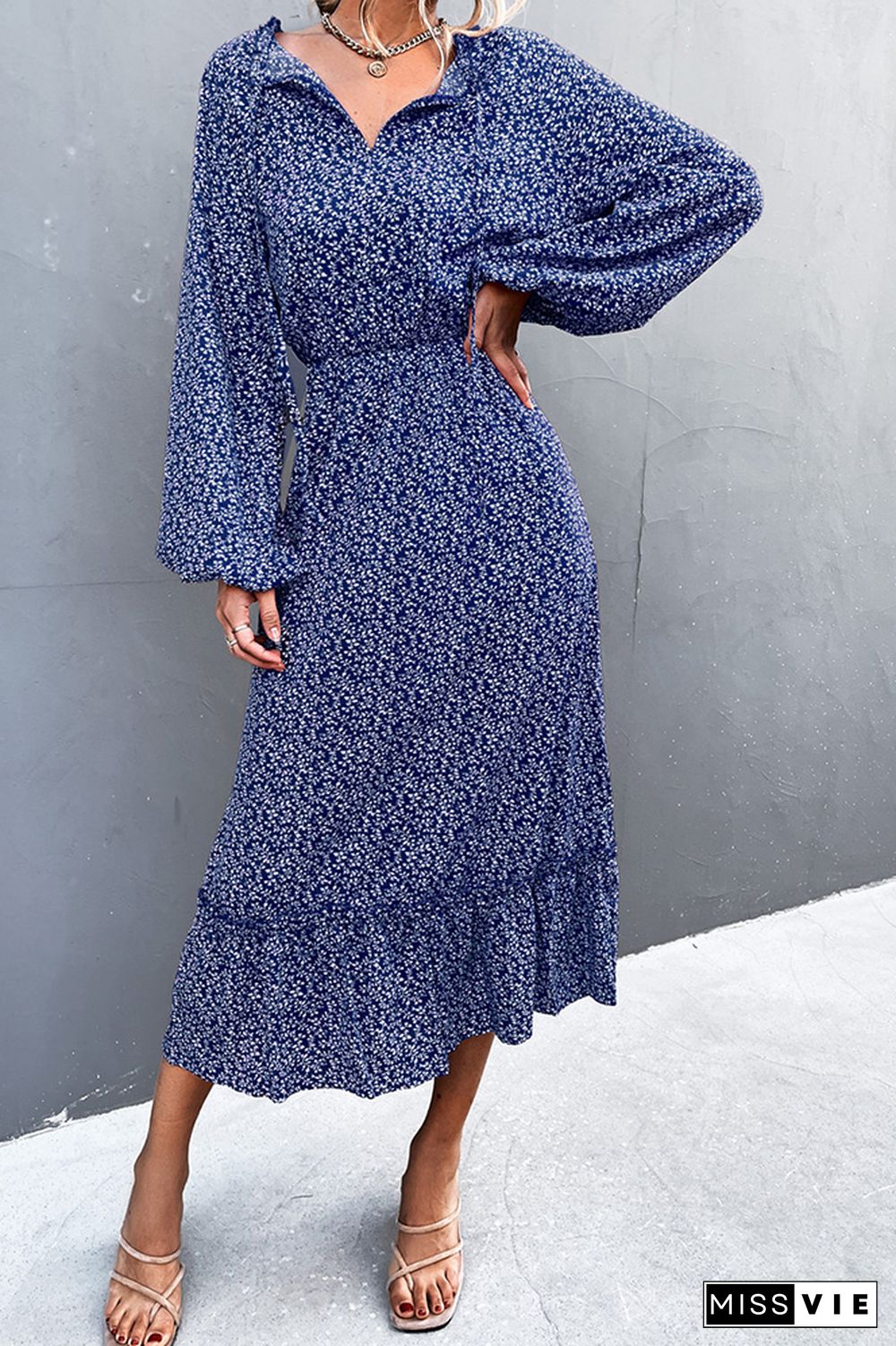 Long Sleeve Floral Print Midi Dress Wholesale