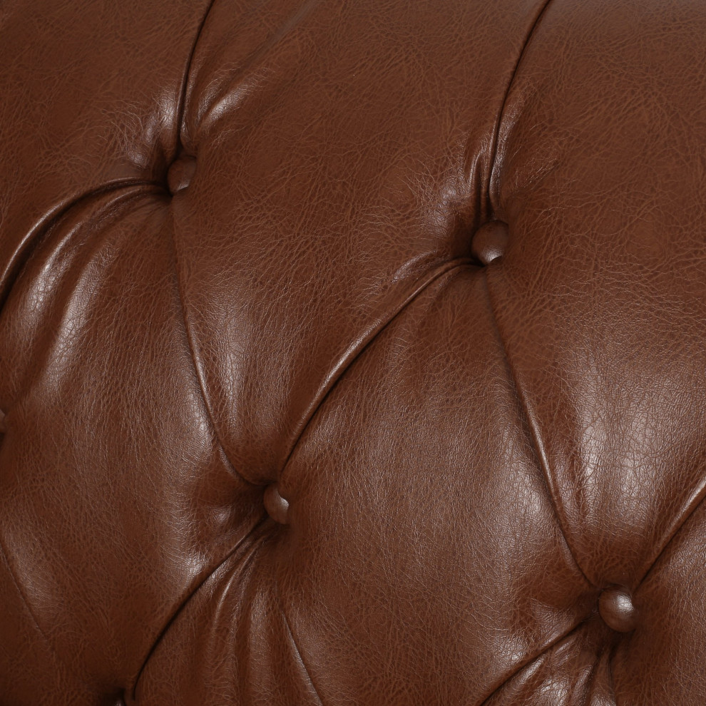 Sectional Sofa  Birch Bun Feet  ampPU Leather Seat With Tufted Back   Traditional   Sectional Sofas   by Decorn  Houzz