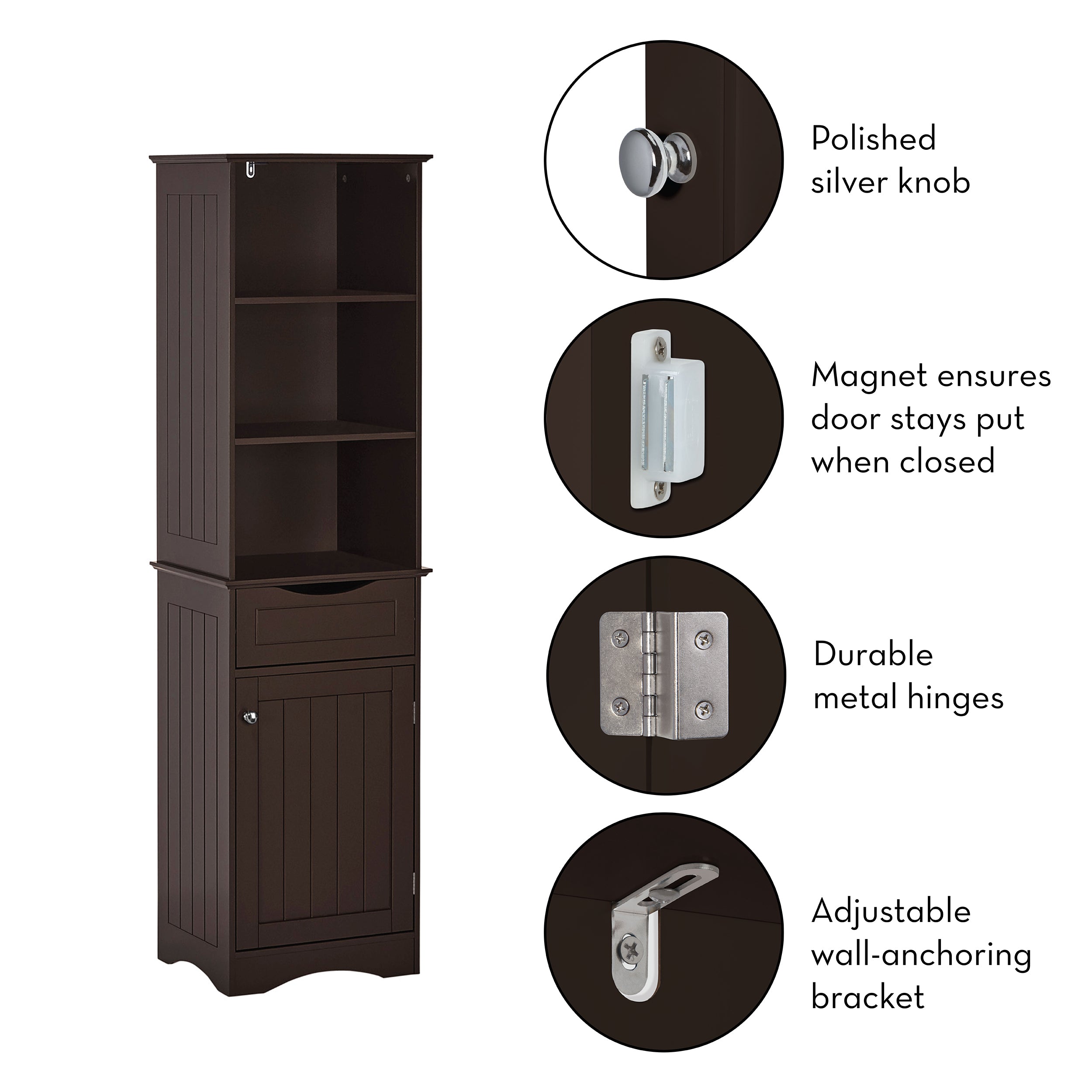 RiverRidge Home Ashland Collection Tall Linen Storage Cabinet for Bathroom Storage