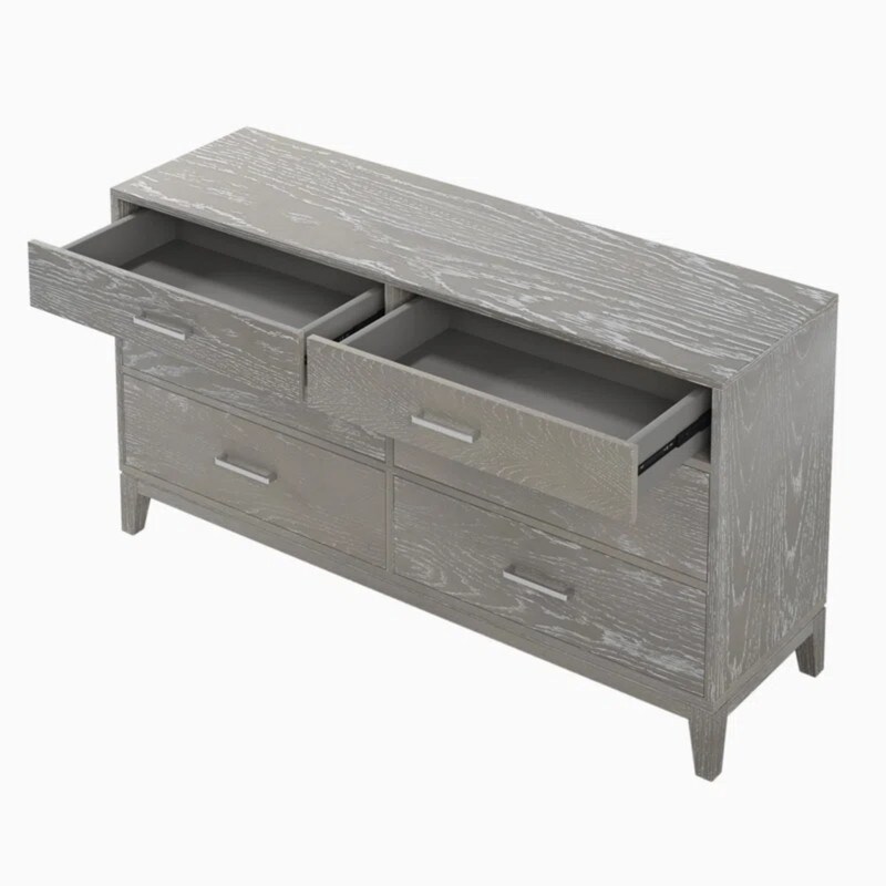 6 Drawer Double Dresser for Bedroom  Farmhouse Storage Dresser with Metal Handles  Solid Wood Frame  Rustic Gray